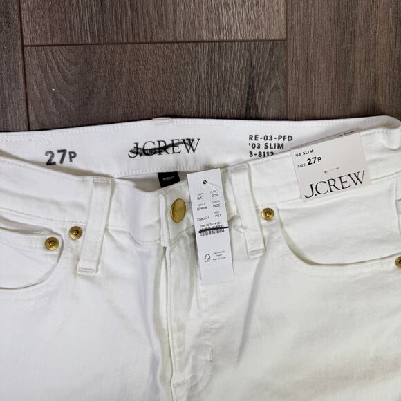 J.Crew 2003 Petite Slim Jean WMNS 27P White Denim Mid-Rise Super Stretch Zip Fly - Picture 4 of 7